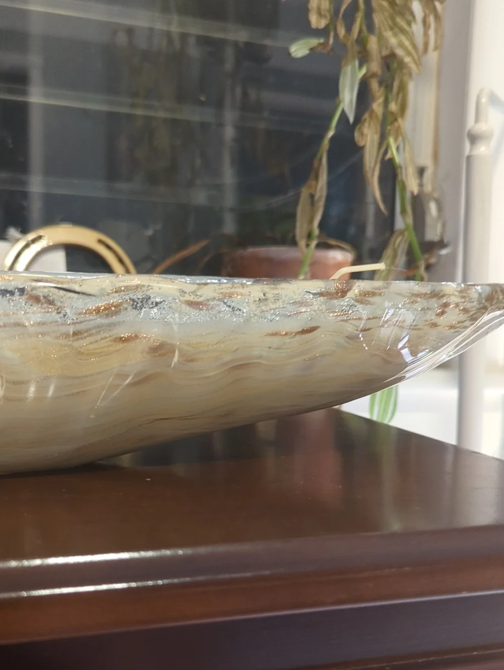 Antonio Tammaro Murano Glass Long Coffee Table 3 Wick Candle Gold And White NWT